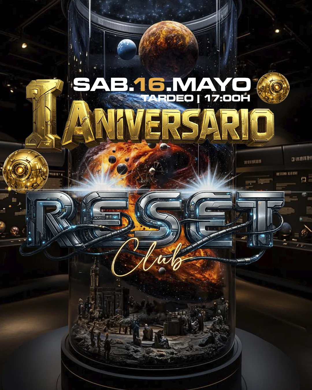 Flyer ANIVERSARIO RESET CLUB — 16 May · 17:00